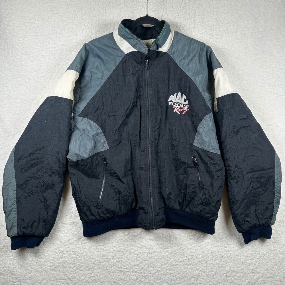 Vintage Swingster Mac Tools Racing Jacket Men's L Black Gray Colorblock Puffer